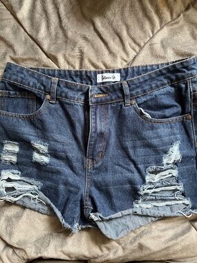 Distressed Dark Blue Denim Shorts for Women